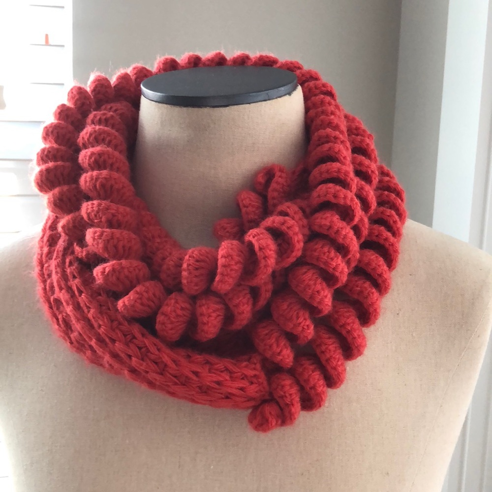 NBW Shebobo orange corkscrew winter infinity scarf